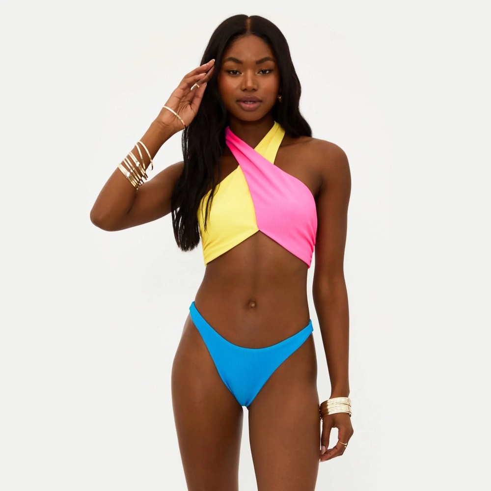 NWT Beach Riot Jessica Swim Coral Reef Color Block Top and Bikini Bottom 2 pcs
